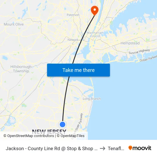 Jackson - County Line Rd @ Stop & Shop (Southbound) to Tenafly, NJ map