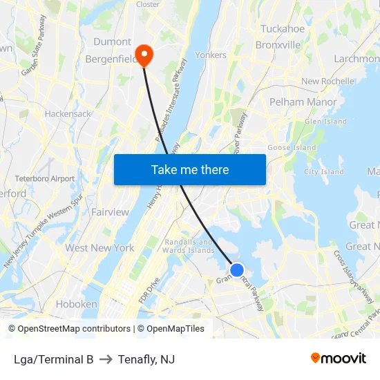 Lga/Terminal B to Tenafly, NJ map
