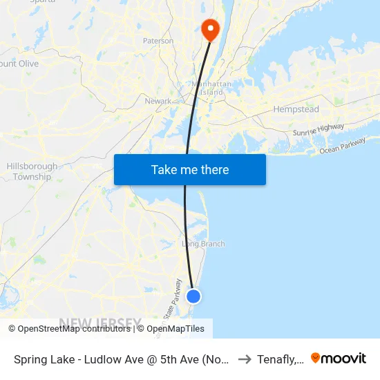 Spring Lake - Ludlow Ave @ 5th Ave (Northbound) to Tenafly, NJ map