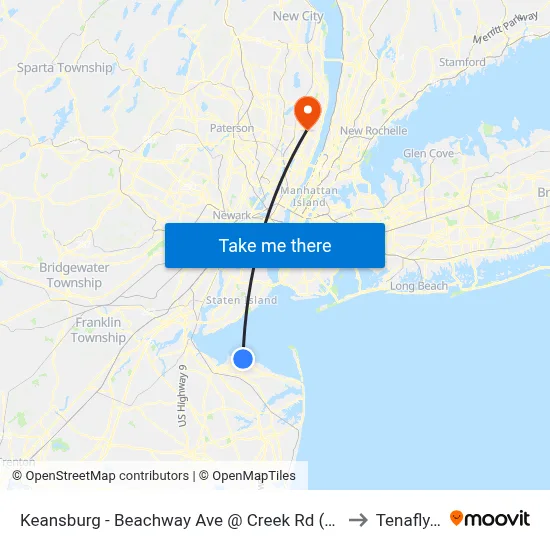 Keansburg -  Beachway Ave @ Creek Rd (Northbound) to Tenafly, NJ map