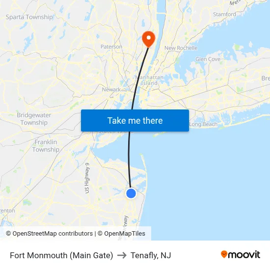 Fort Monmouth (Main Gate) to Tenafly, NJ map