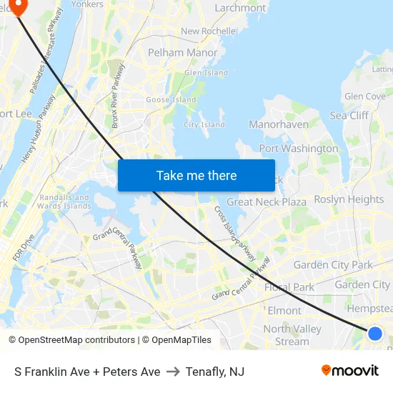 S Franklin Ave + Peters Ave to Tenafly, NJ map