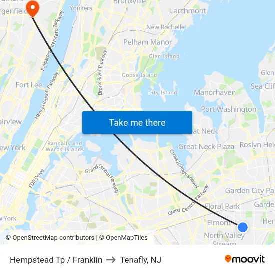 Hempstead Tp / Franklin to Tenafly, NJ map