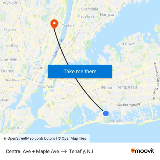 Central Ave + Maple Ave to Tenafly, NJ map
