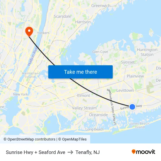 Sunrise Hwy + Seaford Ave to Tenafly, NJ map