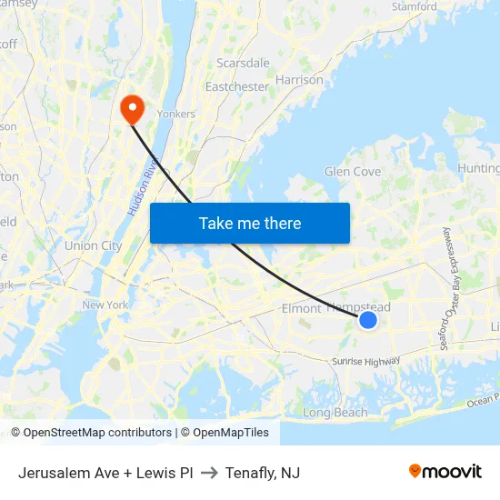 Jerusalem Ave + Lewis Pl to Tenafly, NJ map