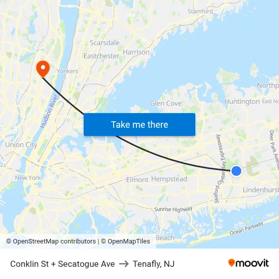 Conklin St + Secatogue Ave to Tenafly, NJ map