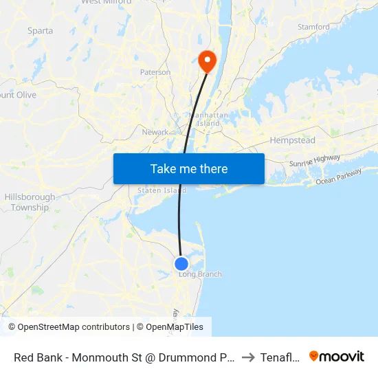 Red Bank - Monmouth St @ Drummond Pl (Southbound) to Tenafly, NJ map