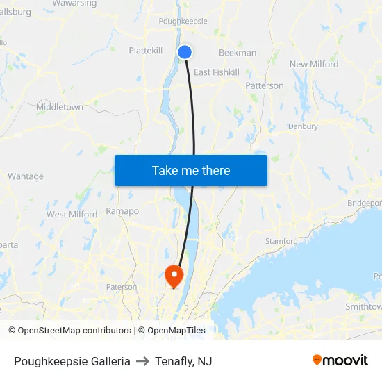 Poughkeepsie Galleria to Tenafly, NJ map
