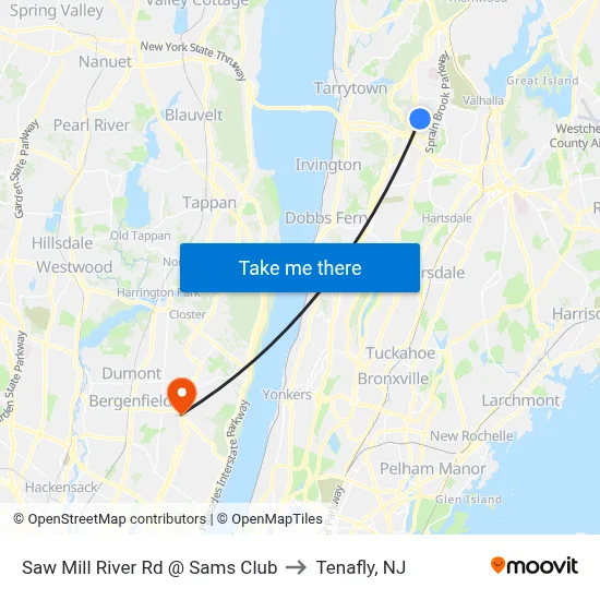 Saw Mill River Rd @ Sams Club to Tenafly, NJ map