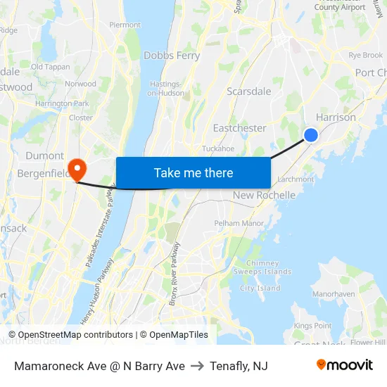 Mamaroneck Ave @ N Barry Ave to Tenafly, NJ map
