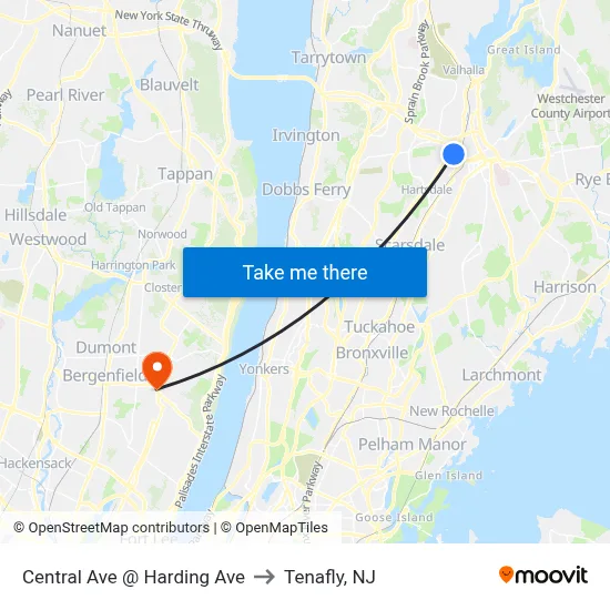 Central Ave @ Harding Ave to Tenafly, NJ map