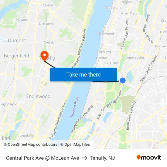 Central Park Ave @ McLean Ave to Tenafly, NJ map