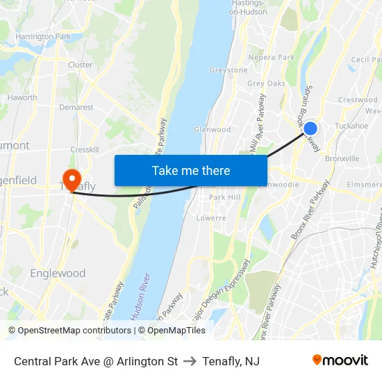 Central Park Ave @ Arlington St to Tenafly, NJ map