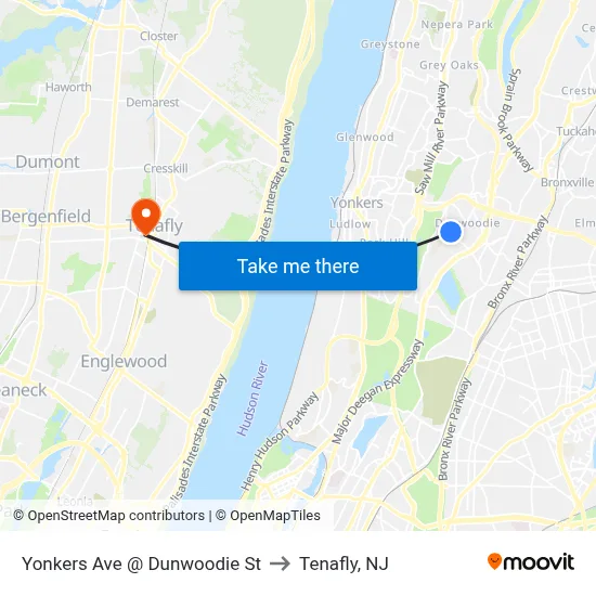 Yonkers Ave @ Dunwoodie St to Tenafly, NJ map