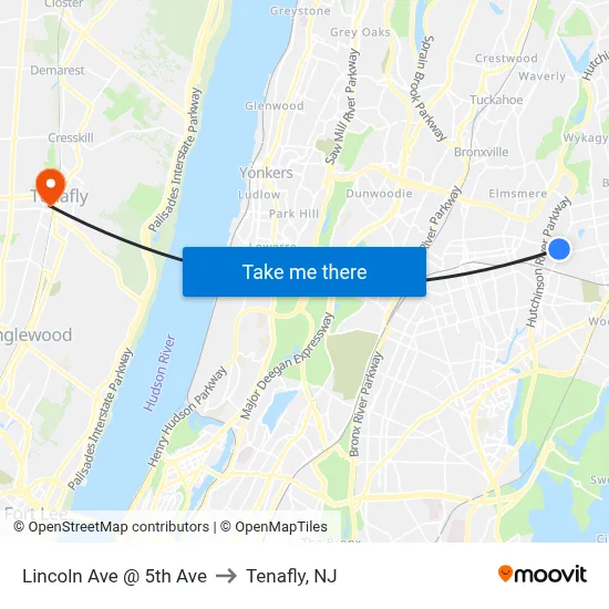 Lincoln Ave @ 5th Ave to Tenafly, NJ map
