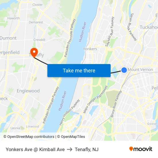 Yonkers Ave @ Kimball Ave to Tenafly, NJ map