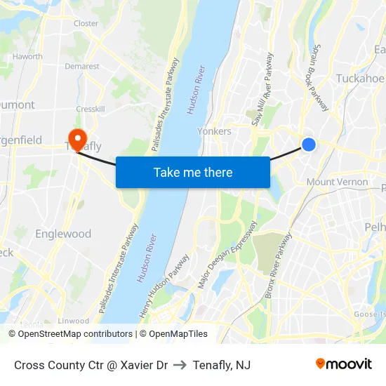 Cross County Ctr @ Xavier Dr to Tenafly, NJ map