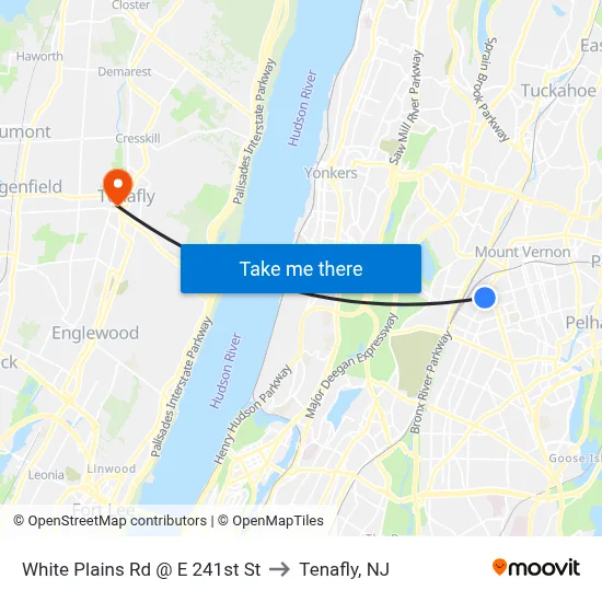 White Plains Rd @ E 241st St to Tenafly, NJ map