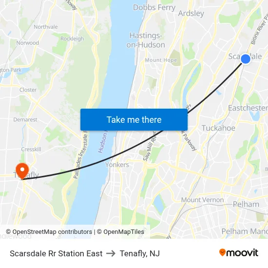 Scarsdale Rr Station East to Tenafly, NJ map
