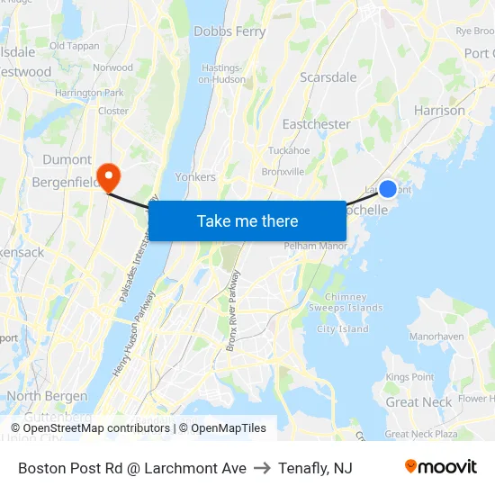 Boston Post Rd @ Larchmont Ave to Tenafly, NJ map