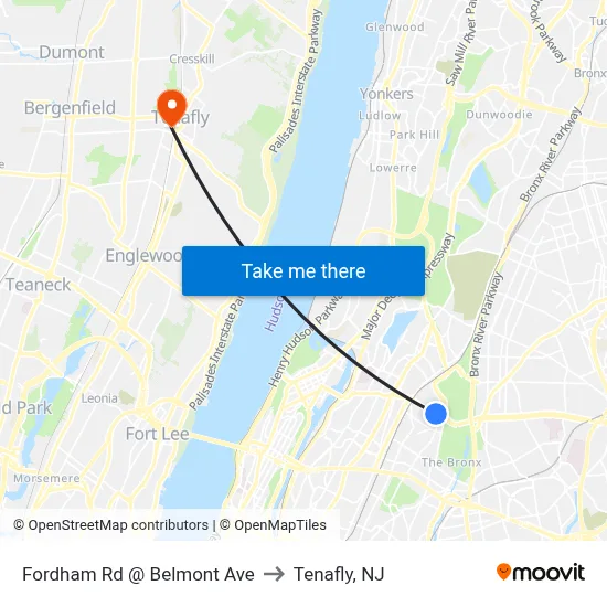 Fordham Rd @ Belmont Ave to Tenafly, NJ map