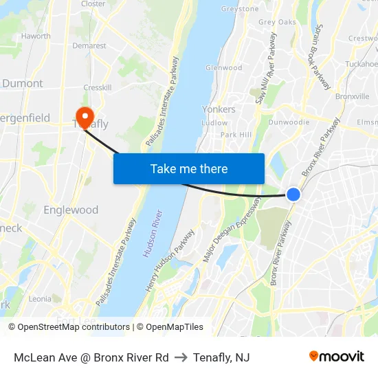McLean Ave @ Bronx River Rd to Tenafly, NJ map