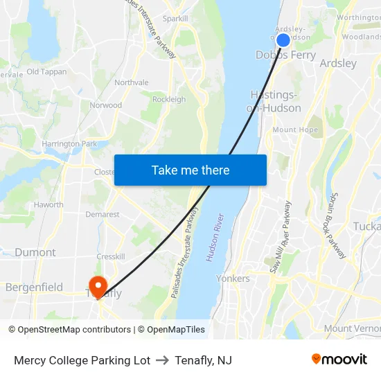 Mercy College Parking Lot to Tenafly, NJ map