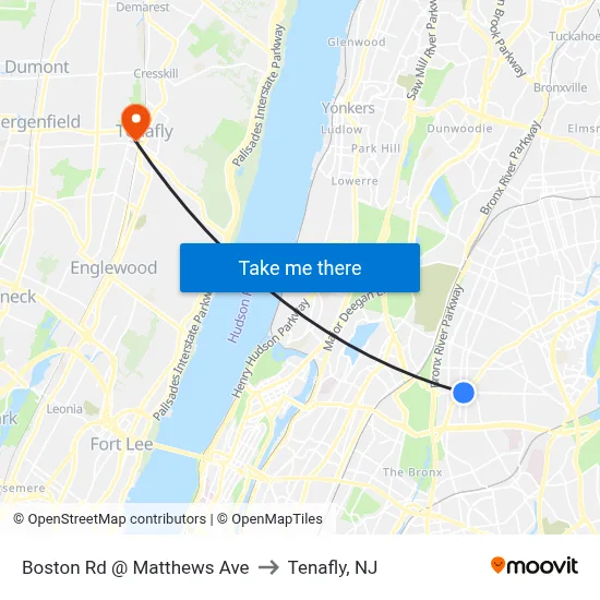 Boston Rd @ Matthews Ave to Tenafly, NJ map