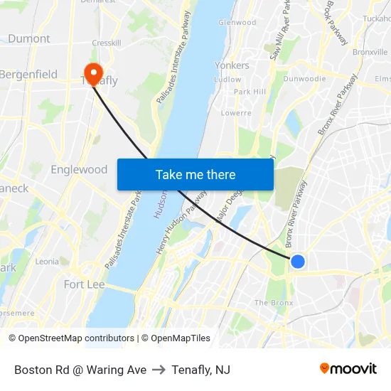 Boston Rd @ Waring Ave to Tenafly, NJ map