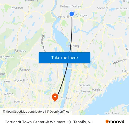 Cortlandt Town Center @ Walmart to Tenafly, NJ map