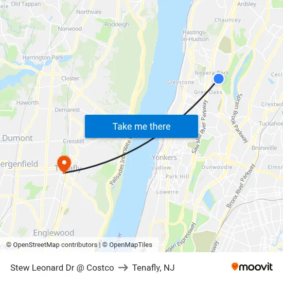 Stew Leonard Dr @ Costco to Tenafly, NJ map