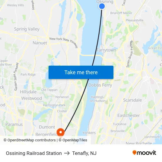 Ossining Railroad Station to Tenafly, NJ map