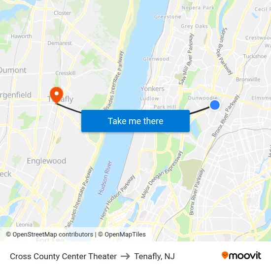 Cross County Center Theater to Tenafly, NJ map