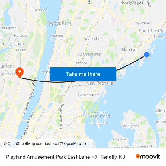 Playland Amusement Park East Lane to Tenafly, NJ map