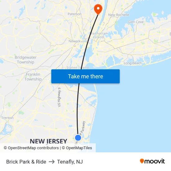 Brick Park & Ride to Tenafly, NJ map