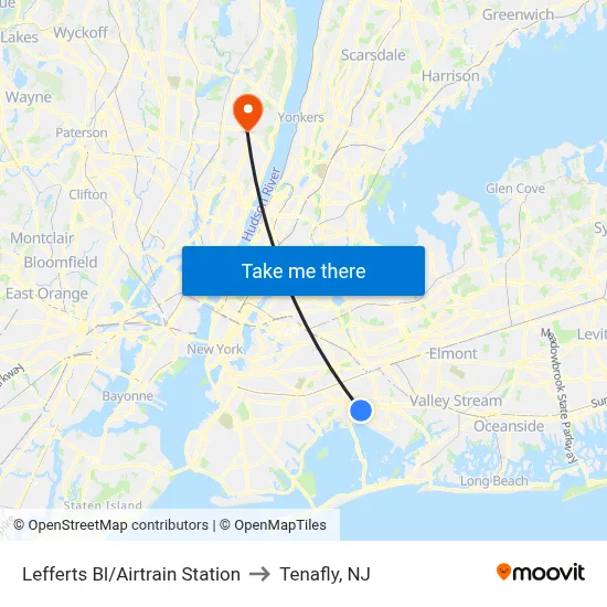 Lefferts Bl/Airtrain Station to Tenafly, NJ map