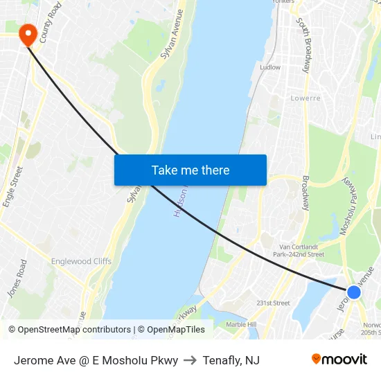 Jerome Ave @ E Mosholu Pkwy to Tenafly, NJ map