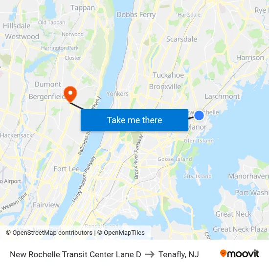 New Rochelle Transit Center Lane D to Tenafly, NJ map