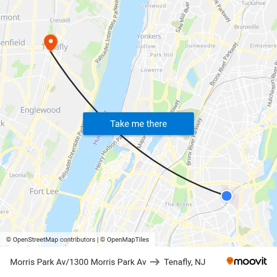 Morris Park Av/1300 Morris Park Av to Tenafly, NJ map