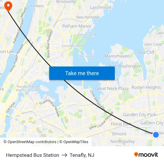 Hempstead Bus Station to Tenafly, NJ map