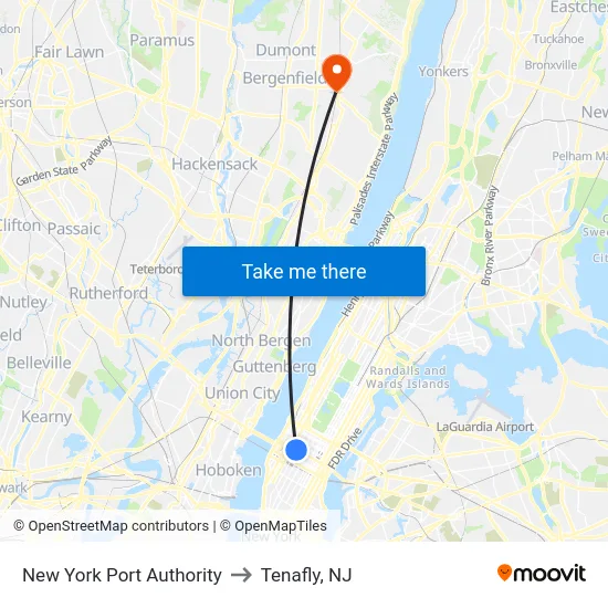 New York Port Authority to Tenafly, NJ map