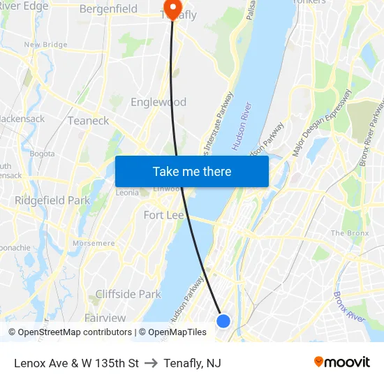 Lenox Ave & W 135th St to Tenafly, NJ map