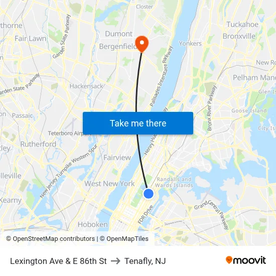 Lexington Ave & E 86th St to Tenafly, NJ map