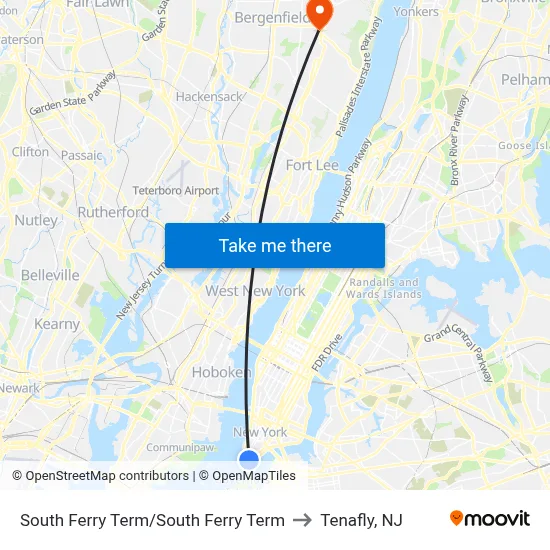 South Ferry Term/South Ferry Term to Tenafly, NJ map