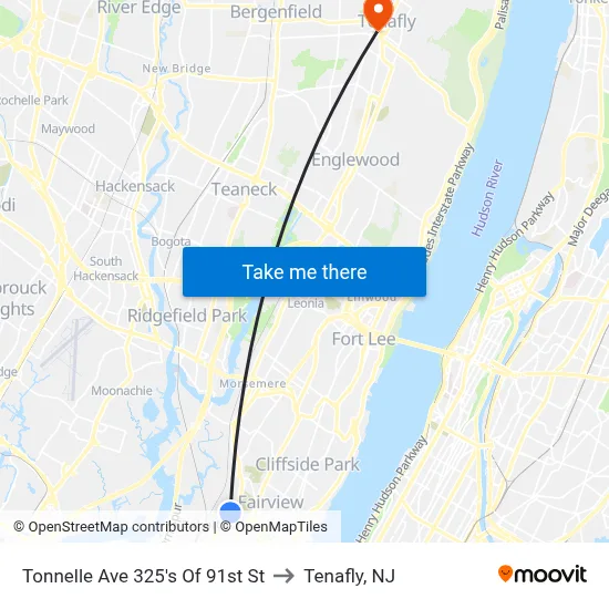 Tonnelle Ave 325's Of 91st St to Tenafly, NJ map