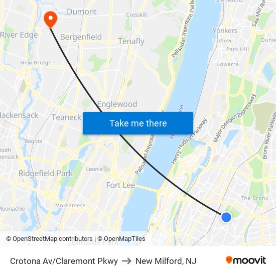Crotona Av/Claremont Pkwy to New Milford, NJ map