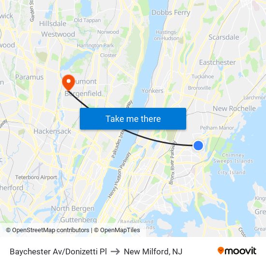 Baychester Av/Donizetti Pl to New Milford, NJ map