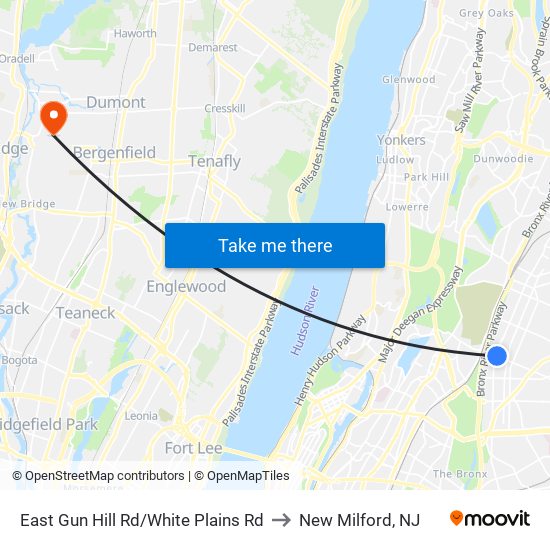 East Gun Hill Rd/White Plains Rd to New Milford, NJ map