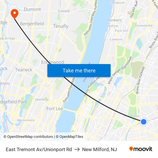 East Tremont Av/Unionport Rd to New Milford, NJ map